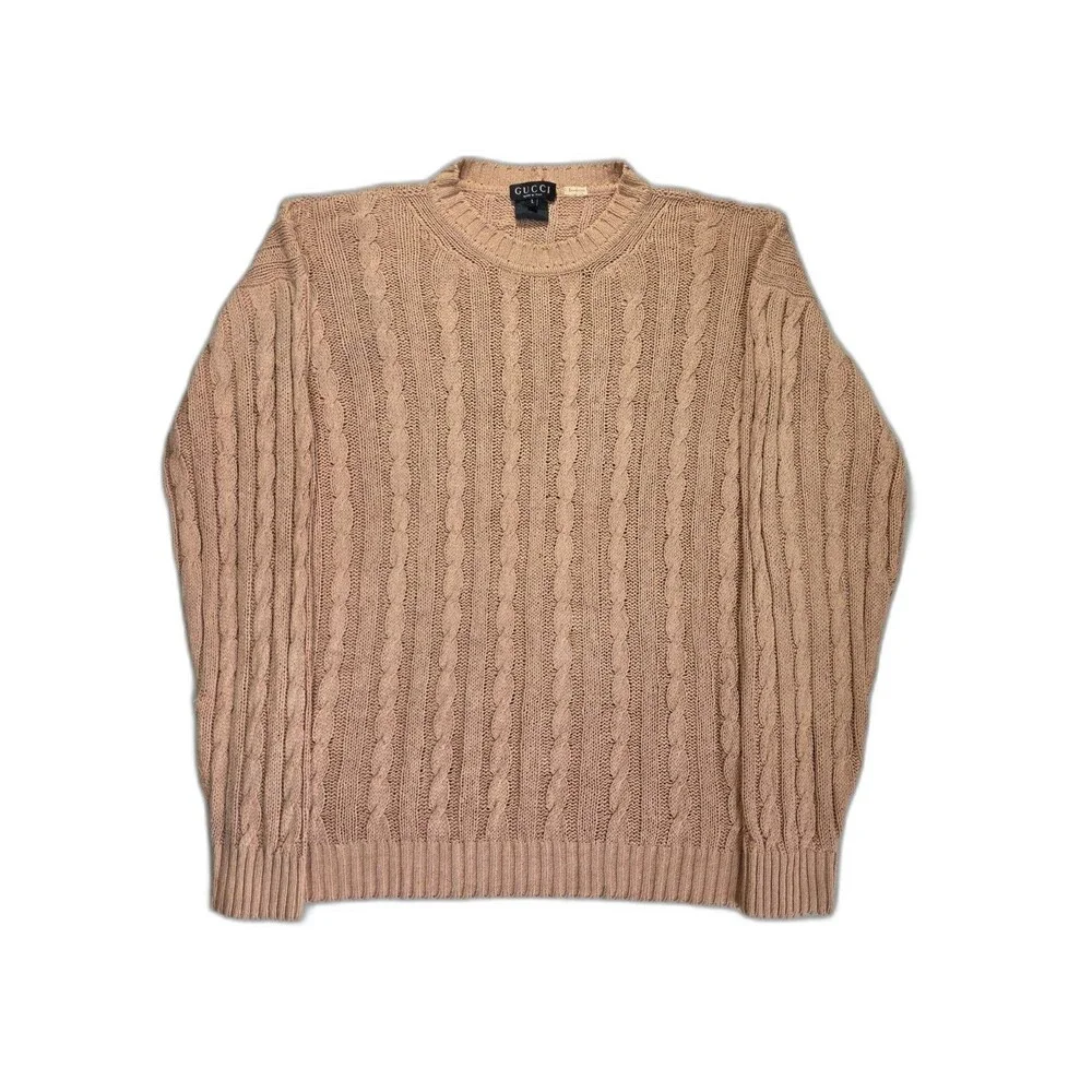 Vintage Gucci Cable Knit Sweater Men’s L Blush Tan Made in Italy